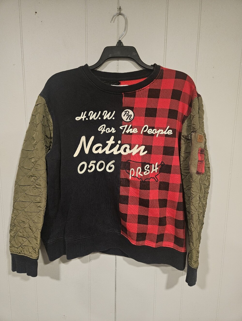Parish Nation Long Sleeve Pullover Mens XL Streetwear Buffalo Plaid Sweatshirt